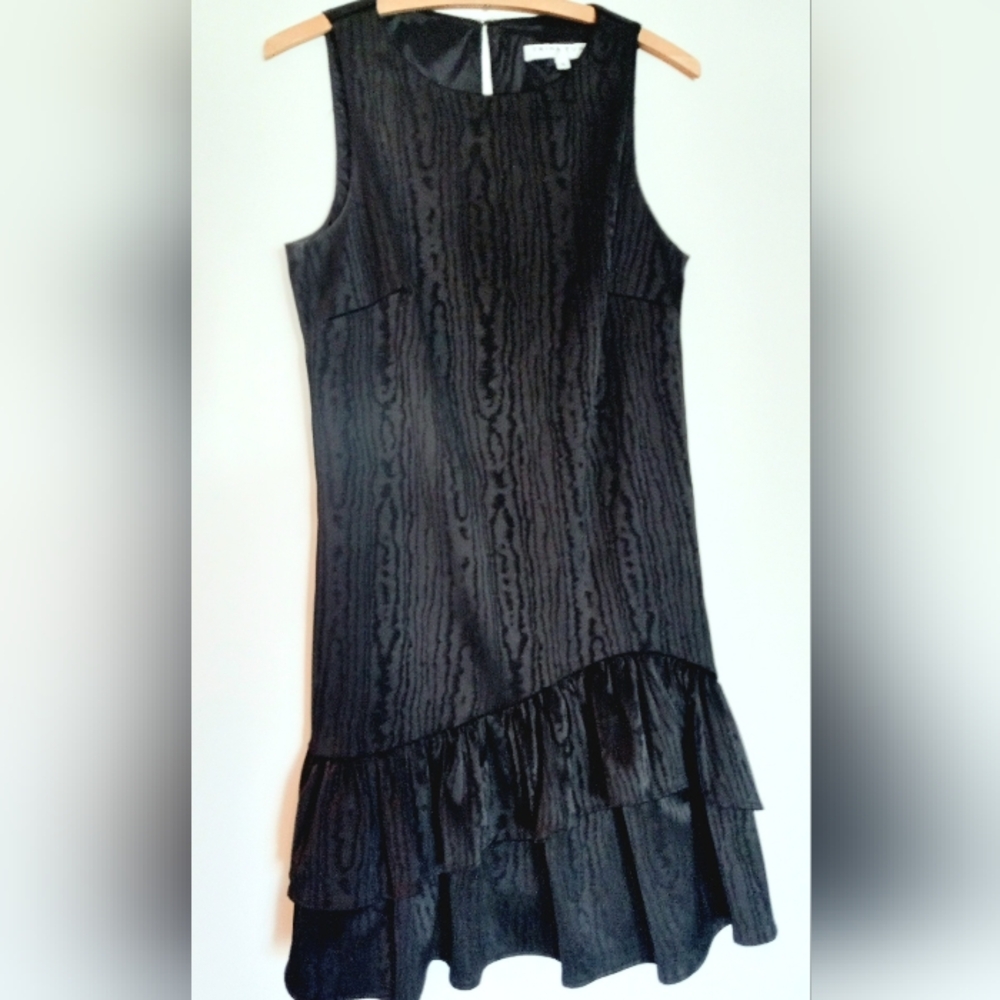 TRINA TURK Black Textured Taffeta Ruffled Hem Party Dress Size 4 MCM Retro Chic